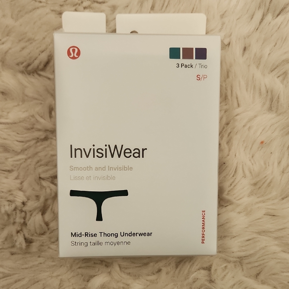 Lululemon NWT InvisiWear Mid Rise Thong Underwear 3 Pack Size Small